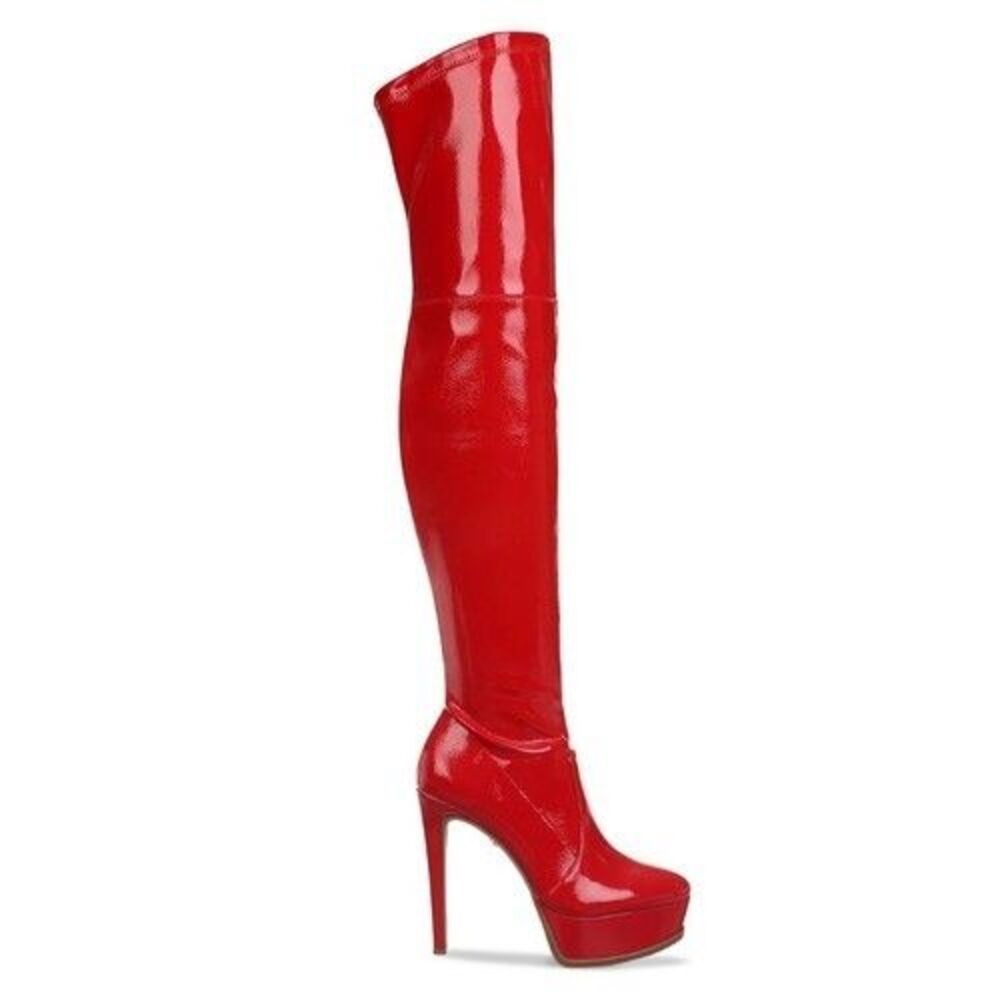 Thalia Sodi Womens SILENA Faux Leather Platform Over-The-Knee Boots | Red | 9M